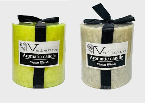 The Decor Affair Twin Pack of Ocean Mist Scented Pillar Candles (3x3 Inches) - Coastal Inspired Home Accents for Creating a Tranquil Ambiance