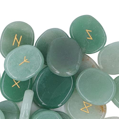 Stones Set, Natural Rune Stones Set Smoother Engraved Fine Polishing with Storage Bag for Gift (Fuchsite Quartzite)