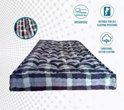 IMSMARTMART Premium Border Cotton Mattress 5 inch Single Cotton MattressSoft Cotton Multicolor Mattress Gadda Single Bed Ideal Travel, Home, Dabha, Hotel, Marriage Hall (L x W: 72 inch x 36 inch)