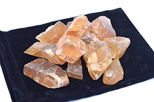 Zentron Crystal Collection Rough Honey Calcite Stones with Velvet Bag (1 Pound)