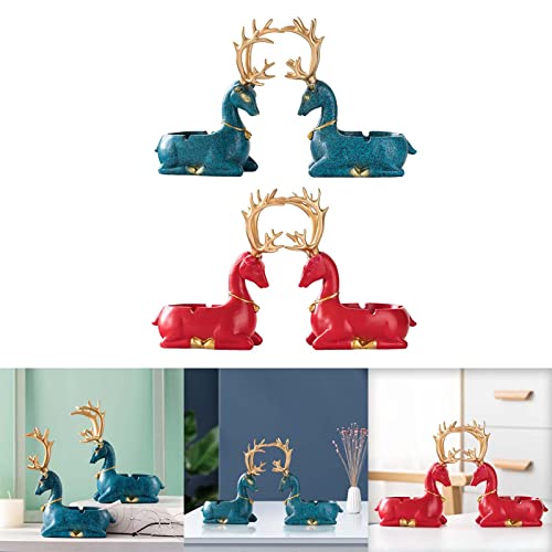 MYADDICTION Couple Deer Statue Ashtray Animal Statue Crafts Resin for Office Home Cafe Blue