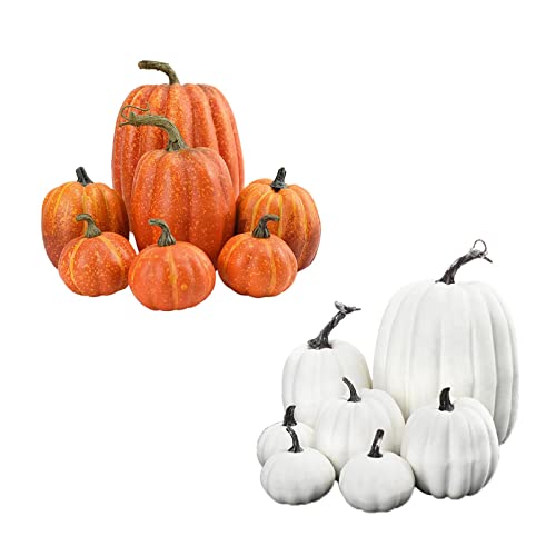 CALANDIS® 7X Artificial Pumpkins Bulk Faux Harvest for Fall Wedding Centerpiece White