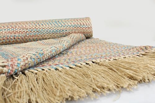 Handwoven Jute Throw with Fringe Tassels, 125 x 152 cm, Multicolour