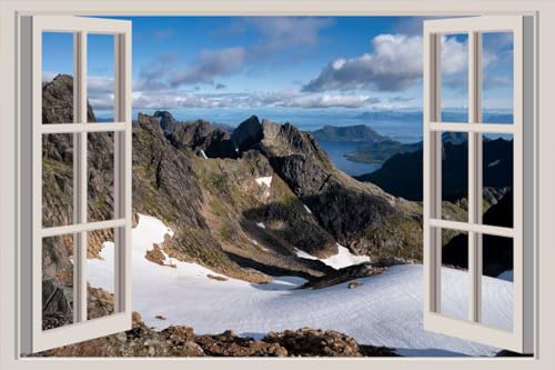 JVERF - JZZA25738 Norway Mountains Lofoten Crag Snow| Self-Adhesive Open Window Wall Sticker