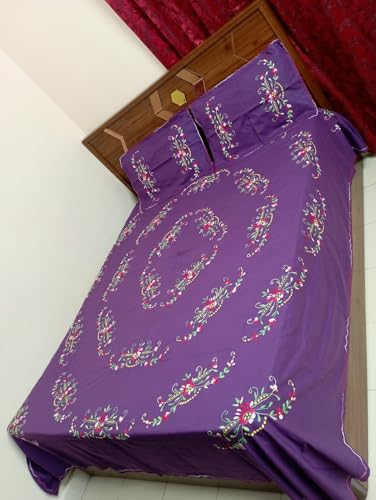 Nice Things Handwork Embroidery Bedsheets 200 Thread Count, Purple Color 2