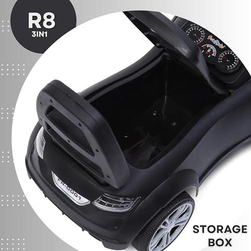 Fun Ride Car Ride On - R8 3-in-1 for Kids with Parent Handle, Music, Light, Backrest & Storage - 1 to 3 Years, Kids Indoor/Outdoor Toy Car for Boys and Girls- (Upto 20 Kg) (Black)