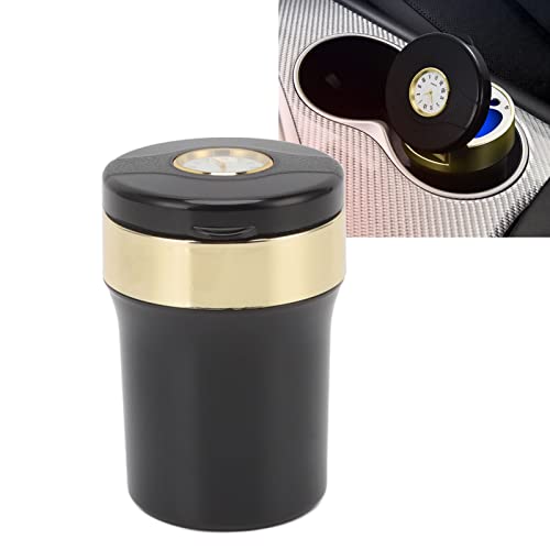 Mini Car Ashtray, Detachable Clock Flame Retardant Stainless Steel Inside Car Ashtray for Travel (Black Gold)