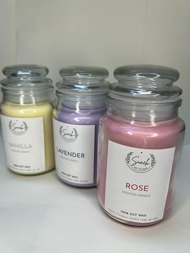 Suneh Aroma Candles Set of 3 Scented Aromatic Fragrance of Vanilla, Lavender & Rose for Gifting & Home Decor, Votive Glass Jar Candle, 350 Gms Each,Up to 60 Hours Burn Time