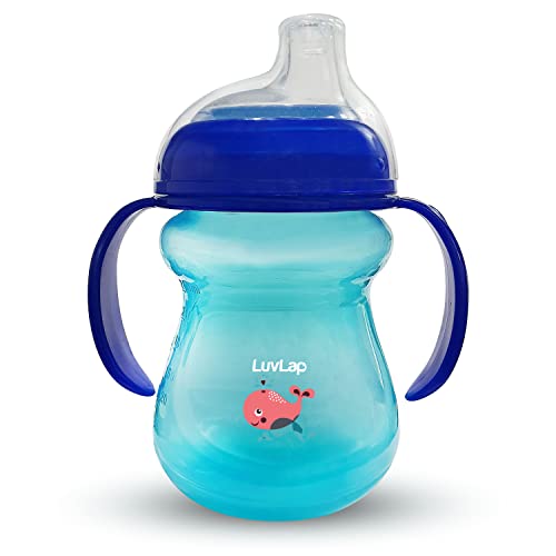 LuvLap Moby Little Spout Sipper for Infant/Toddler, 240ml, Anti-Spill Sippy Cup with Soft Silicone Spout BPA Free, 6m+ (Blue)