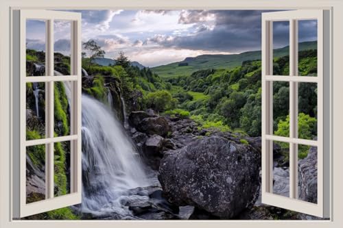 JVERF - JZZA27682 Scotland Waterfalls Stones Stirlingshire| Self-Adhesive Open Window Wall Sticker