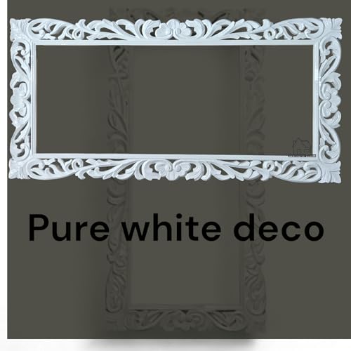 aesthetic decor Wooden Carved Wall Mirror Frame Solid Wood, | with Out Mirror | Crown Pattern ((5x2.5) White Deco