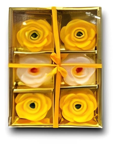 The Decor Affair Six Pieces of Beautiful Rose Flower Wax Floating Candles in Water - Elegant Flower Shaped Diyas/Candles for Home Decor, Diwali Gift, and New Year Gifts (Yellow).