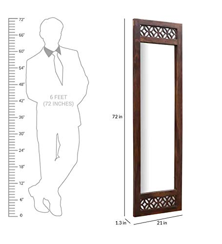 APRODZ Durque Full Length Mirror with Carved Sheesham Wood Frame - Provincial Teak Finish