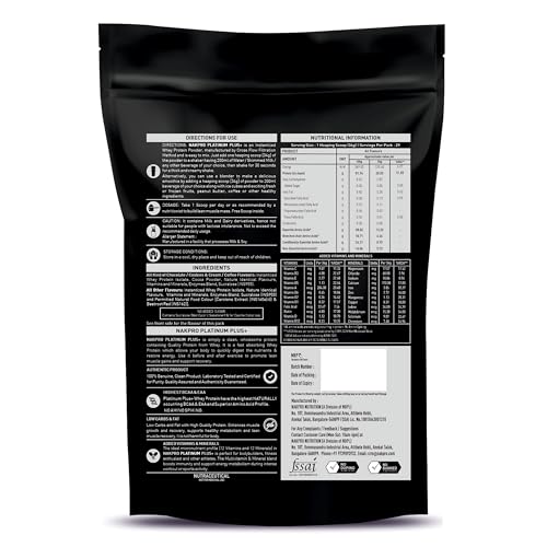 NAKPRO Platinum Plus+ Whey Protein Isolate with Digestive Enzymes | 28g Protein, 6.36g BCAA |Added Vitamins & Minerals (Double Rich Chocolate, 1 Kg)