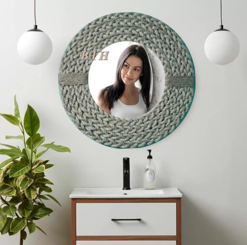 Big international handicraft Hand oprated Wall Mounted Rope Mirror, Home Decor Living RoomBathroom (Antique, 18"×18" inch (Round) (Round, 15"×15" inch)