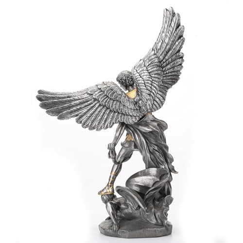 Veronese Design 14 5/8 Inch Saint Michael Tramples Demon Resin Sculpture Cold Cast Pewter Finish Statue