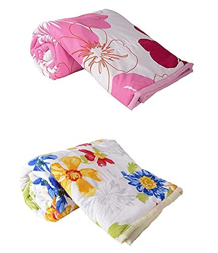 Magistic Microfiber Multi Flowers Print Super Soft Reversible Single Bed AC Dohar/Blanket Combo Set of 2 Pc (Big Pink and Sun Flowers Prints)