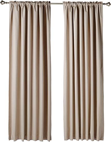 amazon basics Polyester Solid Room Darkening Blackout Curtain Set of 2 with Tie Backs - 245 GSM - (7 Feet - Door) 52' x 84', Taupe, Rod Pocket Curtains