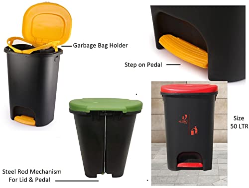 Cello Plastic Pedal Step-On Garbage Dustbin 50 Ltr, Black-Yellow