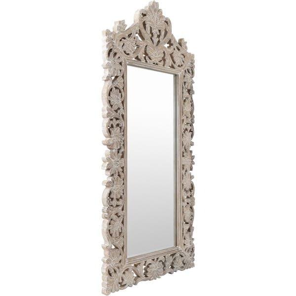 Wood Dart ® Wooden Carving Hanging Mirror Frame White Mirror only Frame siz 48x24 inch