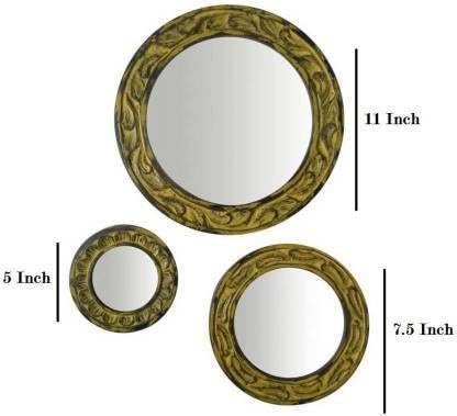 Vas Collection MDF Mirror Frame Fro Wall Decor,Bedrroom,Living Room,Bathroom & Hallway,A Collection of 3 Mirrors(Yellow Antique)