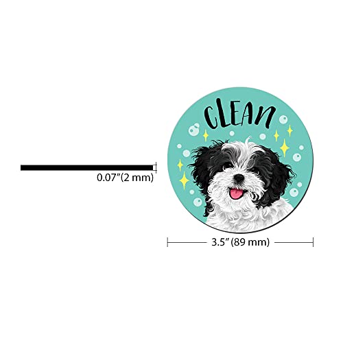 WIRESTER 3.5 inch Dishwasher Clean Dirty Flip Sign Double-Sided Decoration for Kitchen Dishwasher Washing Machine, Black White Shih Tzu