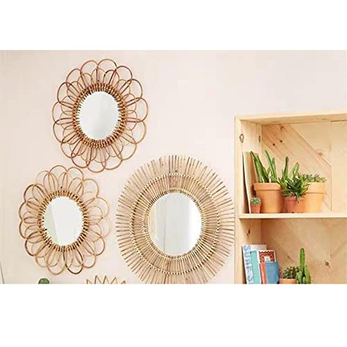 ATORSE® Natural Rattan Wall Mirror Small Handwoven Wicker Home Art Decoration B Dia 40Cm