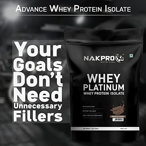 NAKPRO Platinum Whey Protein Isolate | 28g Protein, 6.36g BCAA | Easy Mixing, Low Carbs, Easy Digesting Whey Protein Supplement Powder (1 Kg, Chocolate)