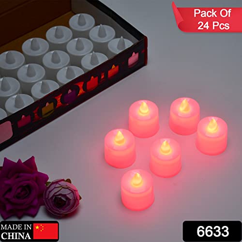 Baleen Red Flameless LED Tealights, Smokeless Plastic Decorative Candles - Led Tea Light Candle for Home Decoration (Pack of 24)