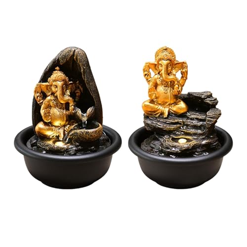 SAZ DEKOR Ganesha Statues Tabletop Water Fountain Decorative Waterscape Rock Waterfall Without Backdrop