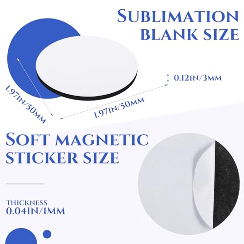 Saysurey 96 Pcs Sublimation Magnet Blanks Set, Personalized Sublimation Blank Refrigerator Magnet with 48 Pcs Round Blanks, 48 Pcs Fridge Magnets for Home Kitchen Office Decoration, 1.97'' x 1.97''