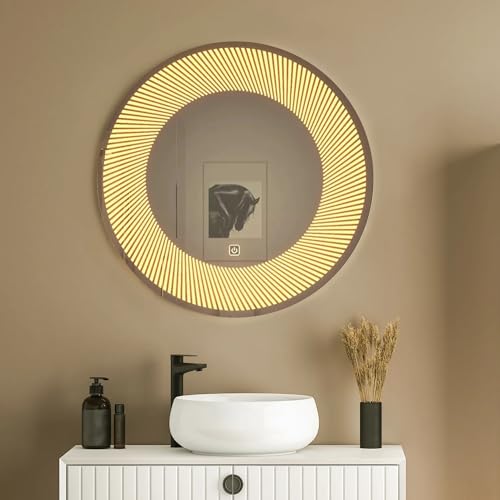 TINITALO Bathroom LED Mirror Home Mirror Wall Mirror with Touch Sensor, 3 Light Effects, Glass, Round LED-63 (24 x 24 Inch)