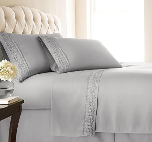 Full, Steel Gray : Southshore Fine Linens® 4-Piece 21 Inch Deep Pocket Sheet Set with Beautiful Lace - Steel Gray - Full