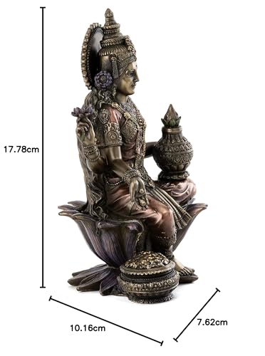 Top Collection Lakshmi Statue Seated on Lotus Platform - Goddess of Wealth, Prosperity, Wisdom, and Fortune Sculpture in Premium Cold Cast Bronze - 7-Inch Collectible Hindu Figurine