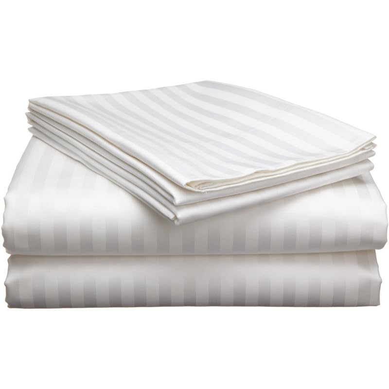 Cool Dealzz 400 TC Cotton Plain Stripes Double Queen Size Bedsheet with 2 Pillow Cover (White)