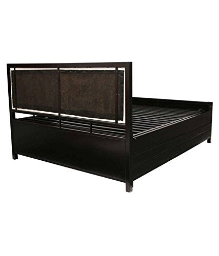 Royal Interiors Virno Metal Matte Finish Bed with Hydraulic Storage and Foam Mattress (Queen Size, Black)