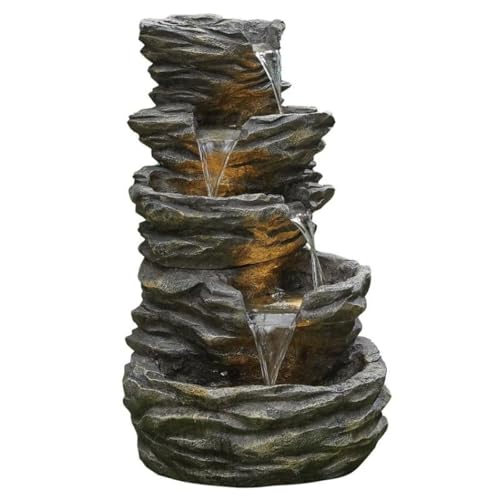 SEPBORN 5 Tier Rock-Inspired Cascading Water Fountain, 100 cm Height, Yard Art Decoration Gift Gifting with Light and Water Pump