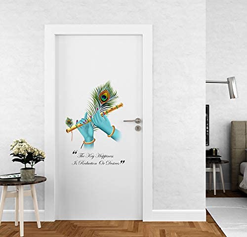 Tanisha Collection Shree Krishna Bansuri Door Sticker | Sticker for Living Room, Bedroom, Office (Vinyl, Standard, Multicolour)