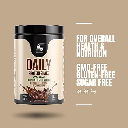 Sparkfusion Daily Protein Shake With Hebrs | 21 Gm Protein With 8 Hebrs | For Increase Energy Levels, Bone Health & Support Immunity | For Men & Women | Chocolate Smoothie Flavour 500 Gm