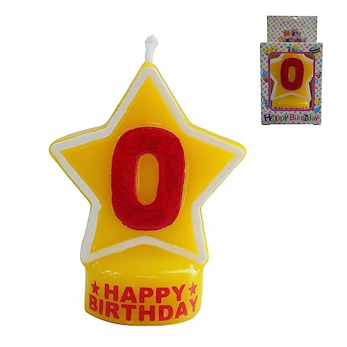 Star Shaped Yellow Birthday Number 0 Candles for Cake Topper 3D Number Candle Happy Birthday Candles for Birthday Cakes Wedding Anniversary Graduation Festival Party