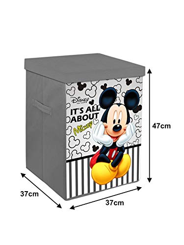 Kuber Industries Disney Mickey Print Non Woven Fabric Foldable Laundry Basket, Toy Storage Basket, Cloth Storage Basket With Lid & Handles (Grey)-KUBMART16272