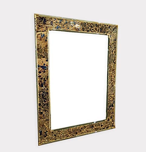 Cheval Glass Beveled Rectangle Shaped Designer Mirror with Water Resistant Synthetic Fiber Wood Made - (18 X 24 Inches, Gold)