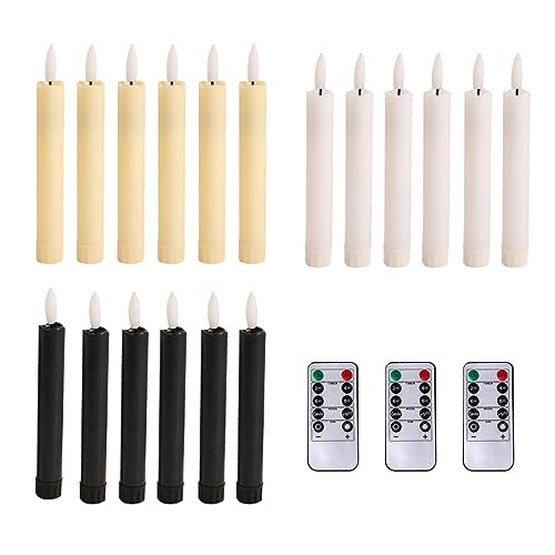 SAZ DEKOR 6X LED Candles 3D Wick Flameless Taper Candles for Wedding Party ivorys White