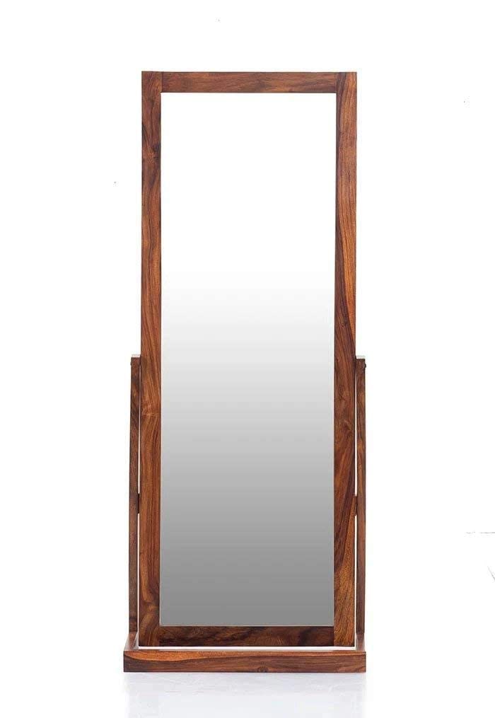 BALAJI FURNITURE 5.5 Feet Full Length Floor Cheval Mirror with Rotating Stand, Wooden Space Saving Tall Dressing Big Display Mirror for home, Solid Wood, Honey Finish, Rectangular, framed