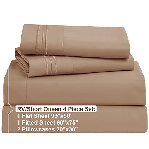 RV/Short Queen , Taupe : Bed Sheet Bedding Set, RV Short Queen, Taupe, 100% Soft Brushed Microfiber Fabric Deep Pocket Fitted Sheet, 1800 Luxury Bedding Collection, Hypoallergenic & Wrinkle Free Bedroom Linen Set