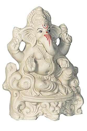 B S NATURAL Earthenware Kacchi Mitti Lord Ganesha Idol with Mukut on Head for Ganesh Chaturthi 4X 6 Inch, POUR BLACK CLAY /SOIL