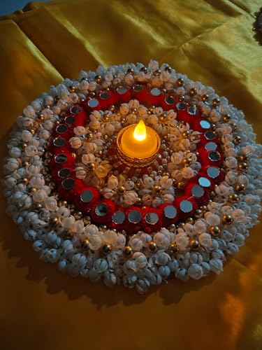 Artificial Flower Rangoli Mat with Tea Light Holder - Decorative Home Décor Piece for Festivals & Celebrations (Includes 1 Tea Light)