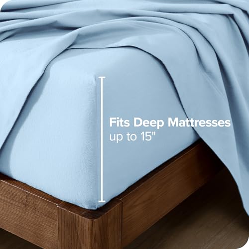 Bare Home Flannel Sheet Set 100% Cotton, Velvety Soft Heavyweight - Double Brushed Flannel - Deep Pocket (Split King, Light Blue)