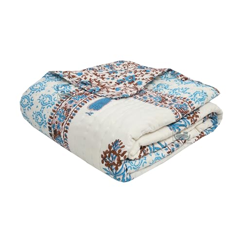 PINAARAS INTERIOR Hand Block Big Flower Prints Light Weight Cotton Single Bed Quilts/Razai/Rajai - Brown (60X90 INCHES, 5FTX 7.5FT)