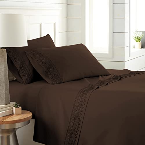 Full, Chocolate Brown : Southshore Fine Linens® 4-Piece 21 Inch Deep Pocket Sheet Set with Beautiful Lace - Chocolate Brown - Full